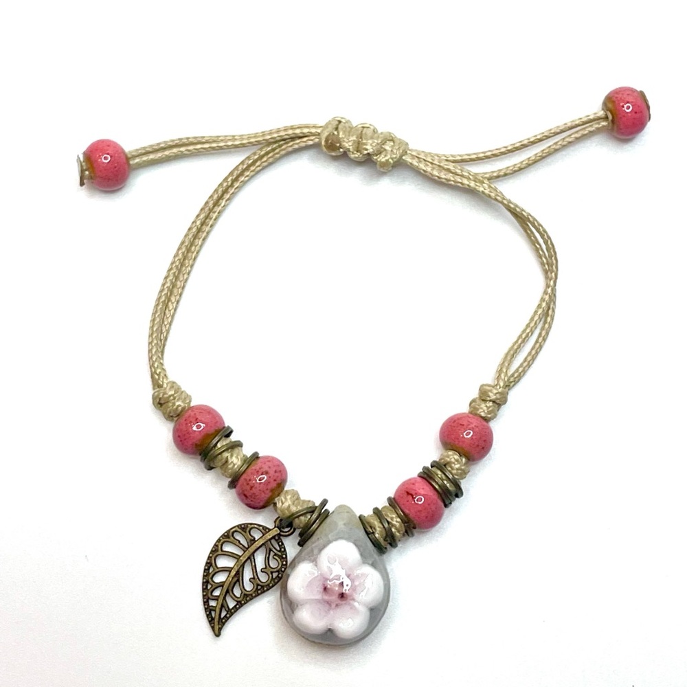 Chic Pink and Gold Floral Bracelet
